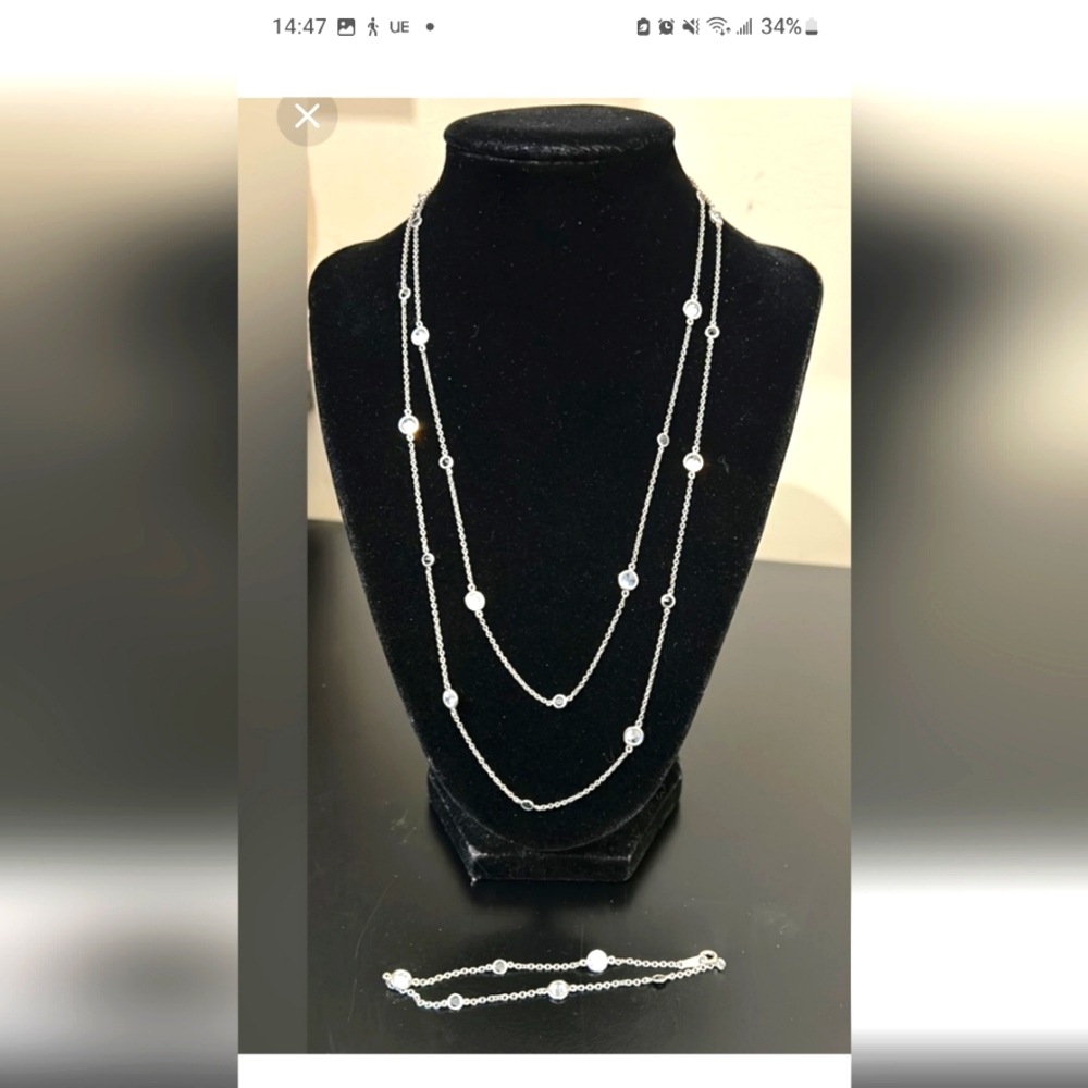 Sterling Silver Necklace And Matching Braclet. Black And White Stones